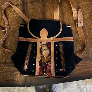 Hobo Western Backpack in Suede Black and Brown Women's Purse Pocketbook